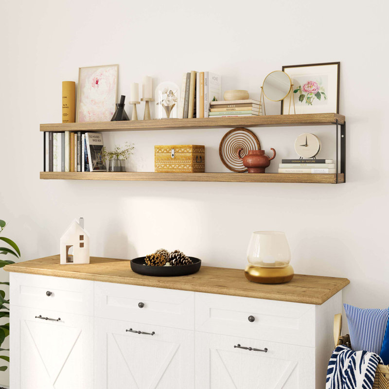 Latitude Run 60 inch Bookshelves Wall Mounted Living Room Shelves Floating Wood Shelf Shelves for Wall Storage Reviews Wayfair